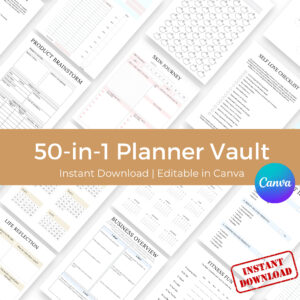 50 PLR Planner Bundle Resell Rights - Canva Editable Vault