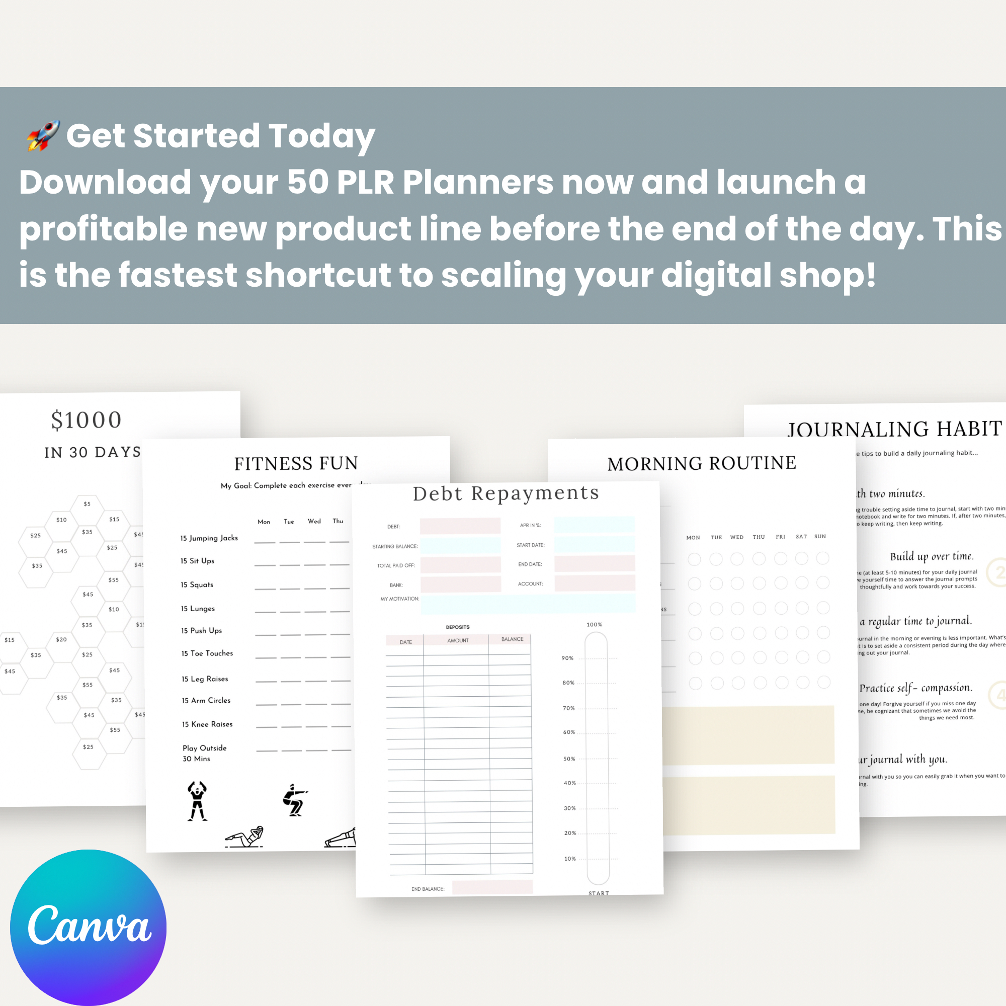50 PLR Planner Bundle Resell Rights - Canva Editable Vault - Image 3
